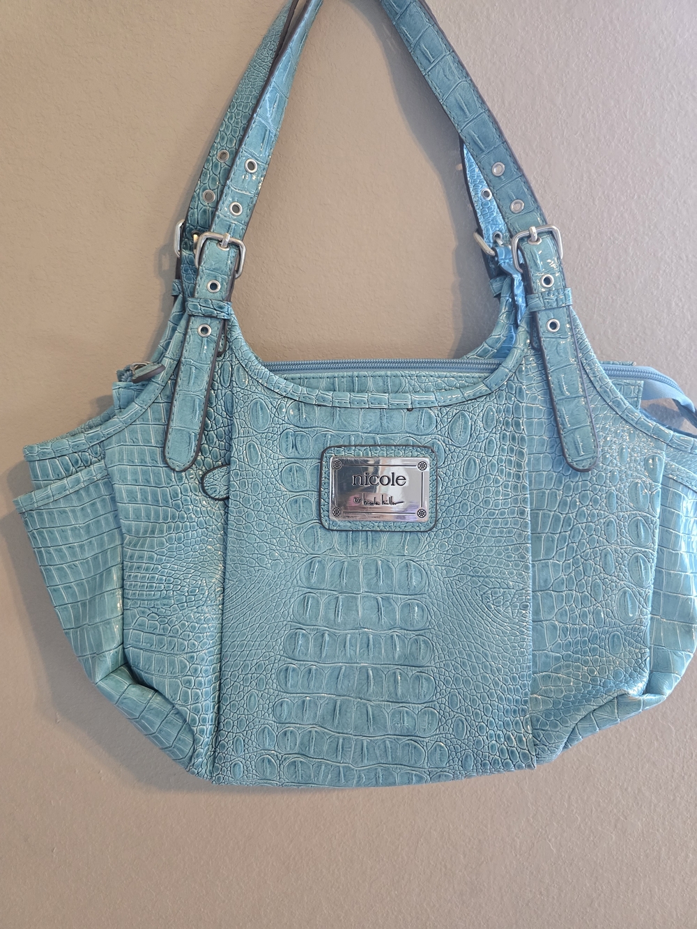 Nicole by Nicole Miller Light Turquoise Croc-Embossed Shoulder Bag